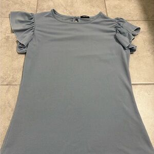 Chic Ruffle Sleeve Blouse in Soft Blue worn once